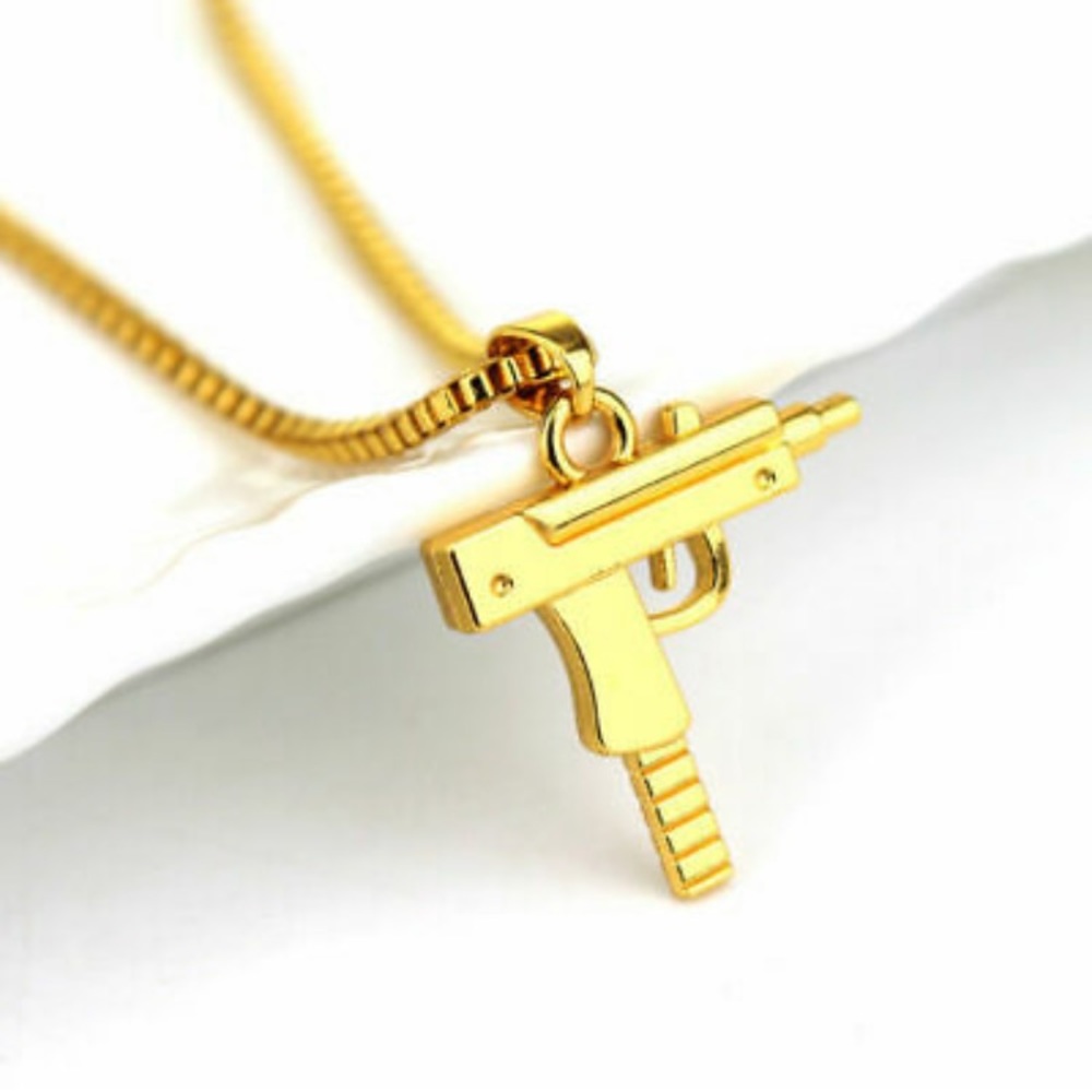 Gold Plated Solid Pistol Uzi Gun Pendant - Picture 7 of 8